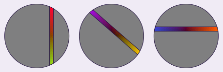 three grey circles with a colored line left on each one.