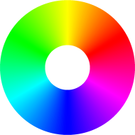 a color wheel using red, blue, and green as the primaries.