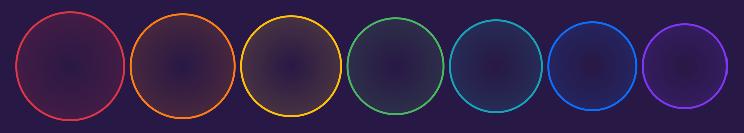 circles of red, orange, yelllow, green, teal, blue, and violet. each circle has a faint glow of color inside of it.